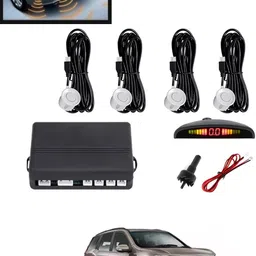 maties 4Pcs White Reverse Parking Sound Warning sensor for car Protection-322 Car Reverse Parking White 4 Sensor With LED Display/Buzzer -322 Parking Sensor image 1