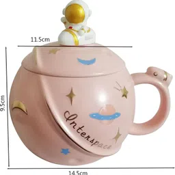bonzeal Pink Planet Space Astronaut Coffee Cup With Lid Spoon Set Birthday Gift Item Ceramic Coffee Mug image 4