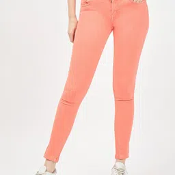Women Slim Mid Rise Pink Jeans-image-1