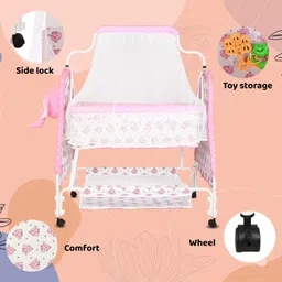 kriddo Cradle for kids cradle for baby boy and girl Cradle With Swing & Mosquito Net image 2