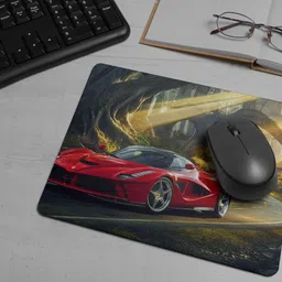 ARTOLIC Red car is road sun is shining through trees Mouse Pad for Office & Gaming Non Slip Base Mousepad image 3