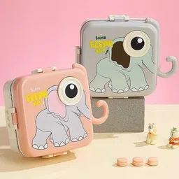 nabhya Elephant Design 3 Compartment, Stainless Steel, Lunch Box for Kids 2 Containers Lunch Box image 4