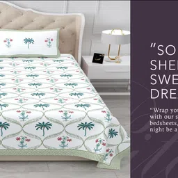 shree ji creations Cotton Double Flat 250 TC Floral Bedsheet image 2