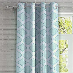 cortina Blue Geometric Polyester 5ft Semisheer Eyelet (Set Of 2) image 2