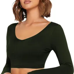 Casual Regular Sleeves Solid Women Dark Green Top-image-58