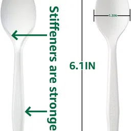 v4l CPLA 6.2 in Compost Eco-Friendly Cornstarch Cutlery Heavyweight Spoon Disposable Bamboo Soup Spoon, Dessert Spoon Set image 3