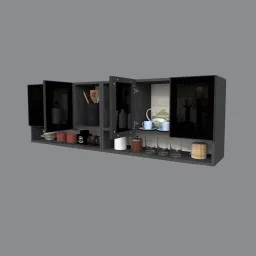 specialitypanels Aluminium Black Profile 4 Grey Tinted Glass handless shutter with Space Organizer in Slate Grey Finish image 3