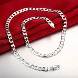silvershope Fashion Hot Sale Solid 925 Original Silver Curub NeckChain For Mens Rhodium Plated Silver Chain image 2