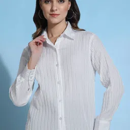 ann springs Women Regular Fit Striped Curved Collar Casual Shirt image 1