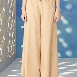 kwsh Women Regular Fit Cream Viscose Rayon Trousers image 3