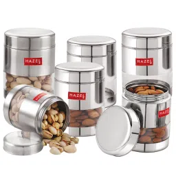 hazel Silver Stainless Steel 400 ml Glossy See Through Storage Container (Set of 6 ) image 1