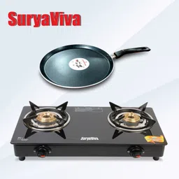 suryaviva Photon 2B Combo Dosa Tawa gas stove(Igniton,Black) Glass Manual Gas Stove-picture-28