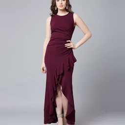 athena Women Asymmetric Maroon Maxi/Full Length Dress image 1