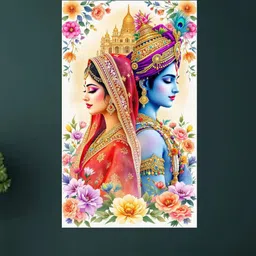archi graphics studio 61 cm Regal Back-to-Back: Radha Krishna Bridal Mural WALL STICKER Self Adhesive Sticker image 4