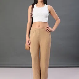 limeroad Women Regular Fit Brown Cotton Blend Trousers image 5