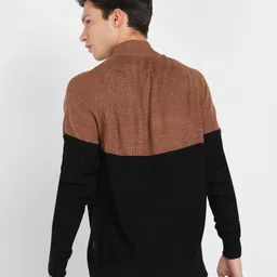 numero uno Men Colorblock High Neck Black, Brown Sweater image 3