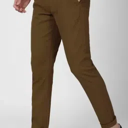 fubar Men Slim Fit Brown Cotton Blend Trousers image 1