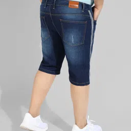 instafab plus Solid Men Denim Dark Blue Denim Shorts image 4