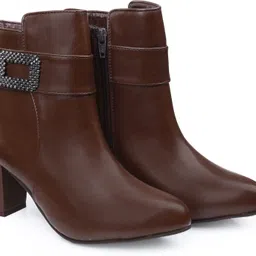 Elegant High Ankle Zipper Boots with Decorative Buckle and Fashion Trend Slip On For Women-image-77