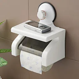 uk enterprise Toilet Paper Holder Tissue Roll Stand Box with Shelf Rack Bathroom Plastic Toilet Paper Holder image 1