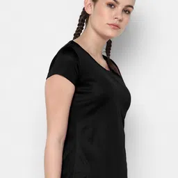 dsws Women Solid Round Neck Polyester Black T-Shirt image 4