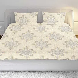 mayfair homes london Yellow Floral 300 TC Cotton Super King Bedsheet with 2 Pillow Covers image 2