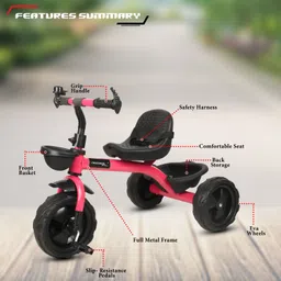 vyana sales Tricycle with Dual Storage Basket and Seatbelt 4 to 5 years BST01 PINK BASKET 3009 Tricycle image 4