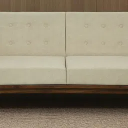 woodsworth from pepperfry Piene Sheesham Wood 3 Seater Sofa In Beige Colour image 1