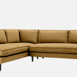 casacraft from pepperfry Mireya Fabric 6 Seater RHS Sectional Sofa (2+ Lounger) In Yellow Colour image 5