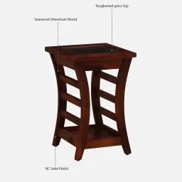 woodsworth from pepperfry Domitz Sheesham Wood End Table In Honey Oak Finish With Glass Top image 4