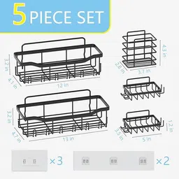 m y 5 Pcs Set Shower Caddy Adhesive For Bathroom, Shower Organizer Wall Mounted Iron Wall Shelf image 4