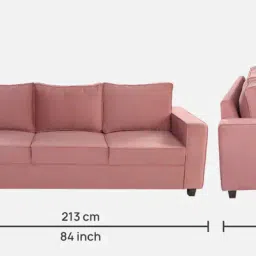 casacraft from pepperfry Nyson Velvet 3 Seater Sofa In Blush Pink Color image 2