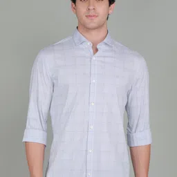 peter england Men Super Slim Fit Checkered Spread Collar Formal Shirt image 1