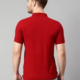 cantabil Men Solid Polo Neck Cotton Blend Red T-Shirt image 2