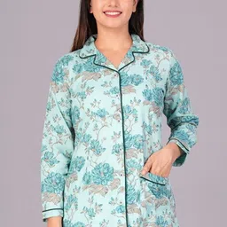 arctee Women Shirt & Pyjama set Light Green Printed image 4