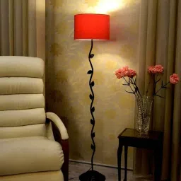 tu casa Patrice Red Fabric Shade Club Floor Lamp With Metal Base image 1