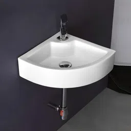 meta Ceramic Wash Basin For Bathroom White Glossy Finish (16.5 X 15 X 4.5 inch) LENGO Corner Basin-picture-25