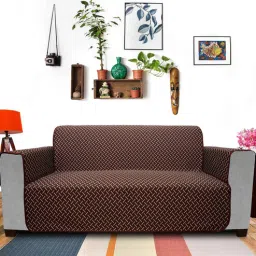Coffee Solids Polyester 4 Seater Sofa Cover by Dream Care-picture-24