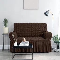 cortina Brown Polyester Stretchable 2 Seater Sofa Cover image 1