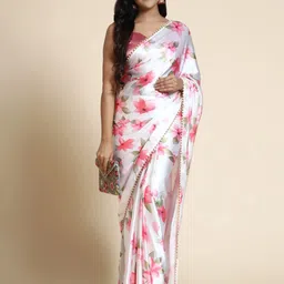 fabian fashion Floral Print, Digital Print Bollywood Satin Saree image 4