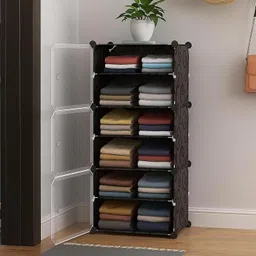 coroid 3-Door-6 Shelf Plastic almari Cupboard of clothes Storage Rack Closest Organizer PC Collapsible Wardrobe-picture-10