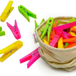 livingbasics 24 Pcs Clothes Drying Pins/Pegs with Cotton Storage Bag / Plastic Cloth Clips-picture-12