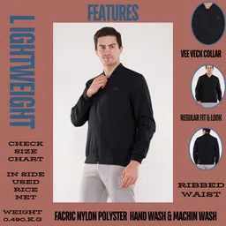 Yaqr Men's Black Wind Cheater Jacket Solid Men Wind Cheater image 2