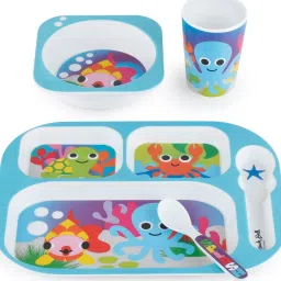 blank slate home French Bull- Ocean Multicolour Melamine (Set of 4) Kids Dinner Set image 1