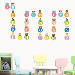 print mantras Pvc Vinyl 80 X 40 Inch Cute Animals With Alphabets Wall Sticker image 1