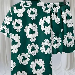 shivforyou Men Night Suit Set Green, White Printed image 2