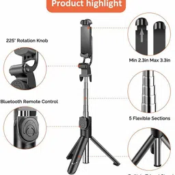 CHG BEST XT-02 Bluetooth Extendable Selfie Stick Lightweight All Smartphone Tripod, Tripod Kit, Tripod Ball Head image 3
