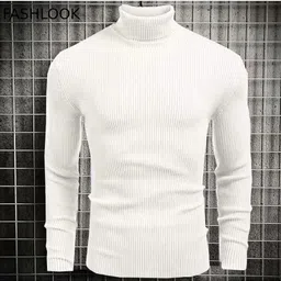 gulika Men Solid High Neck White Sweater-picture-44