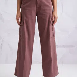 Women Regular Fit Red Cotton Blend Trousers-image-82