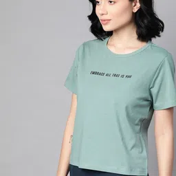 m&h easy Women Typography Round Neck Pure Cotton Blue T-Shirt-picture-14